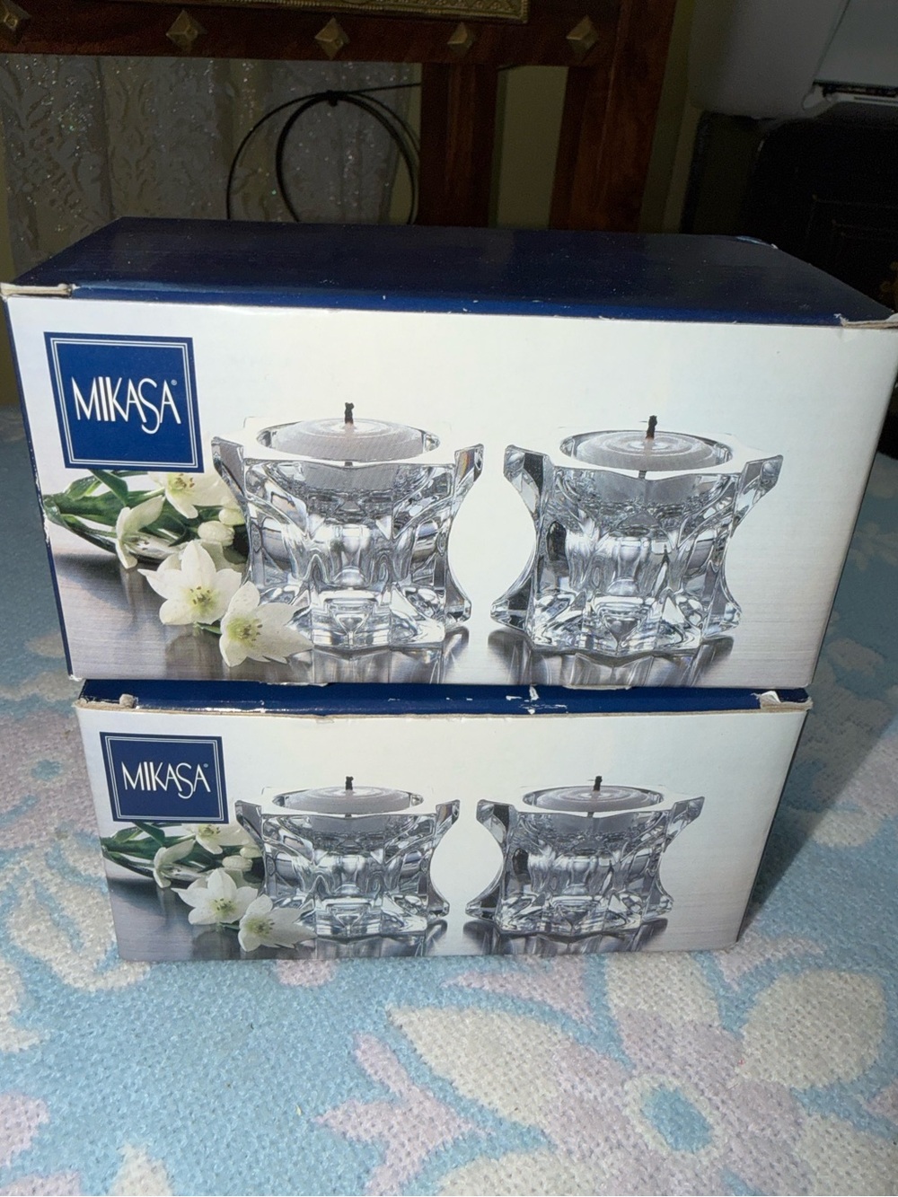 2 Sets of 2 🌟Mikasa🌟 Sparkling Star Heavy Lead Crystal Candle Holder Sets